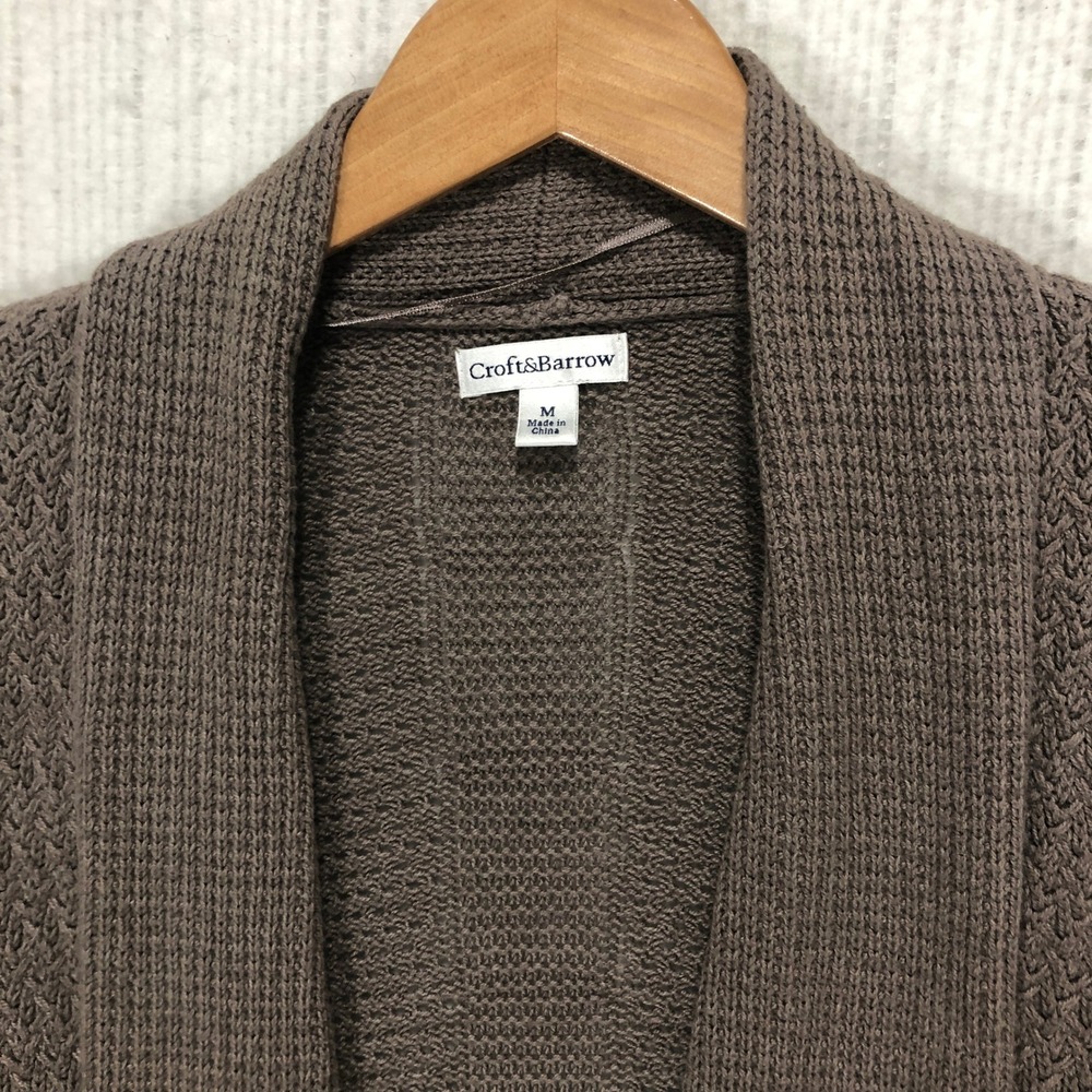 Croft & Barrow Womens M Taupe Open Front Shawl Collar Knit Cardigan Sweater - Picture 4 of 8